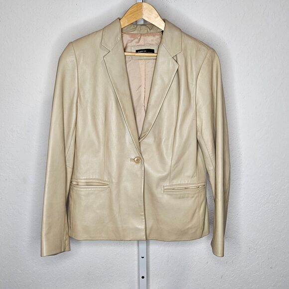 Valerie By Valerie Stevens Beige Leather Blazer One Button Jacket Medium - Picture 1 of 4